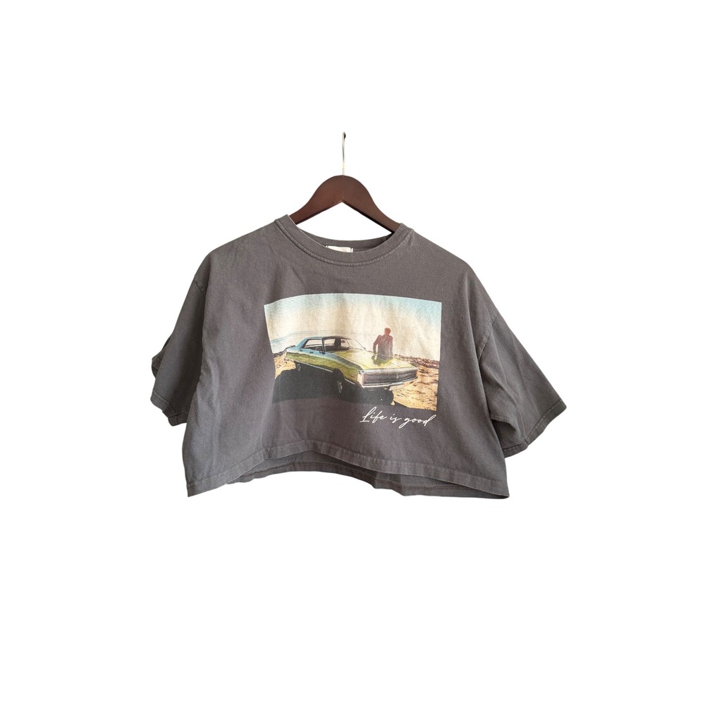 Urban Nation Roadtrip Car Graphic Crop Top T-Shirt Faded Grey XL RS-ROADTRIP
